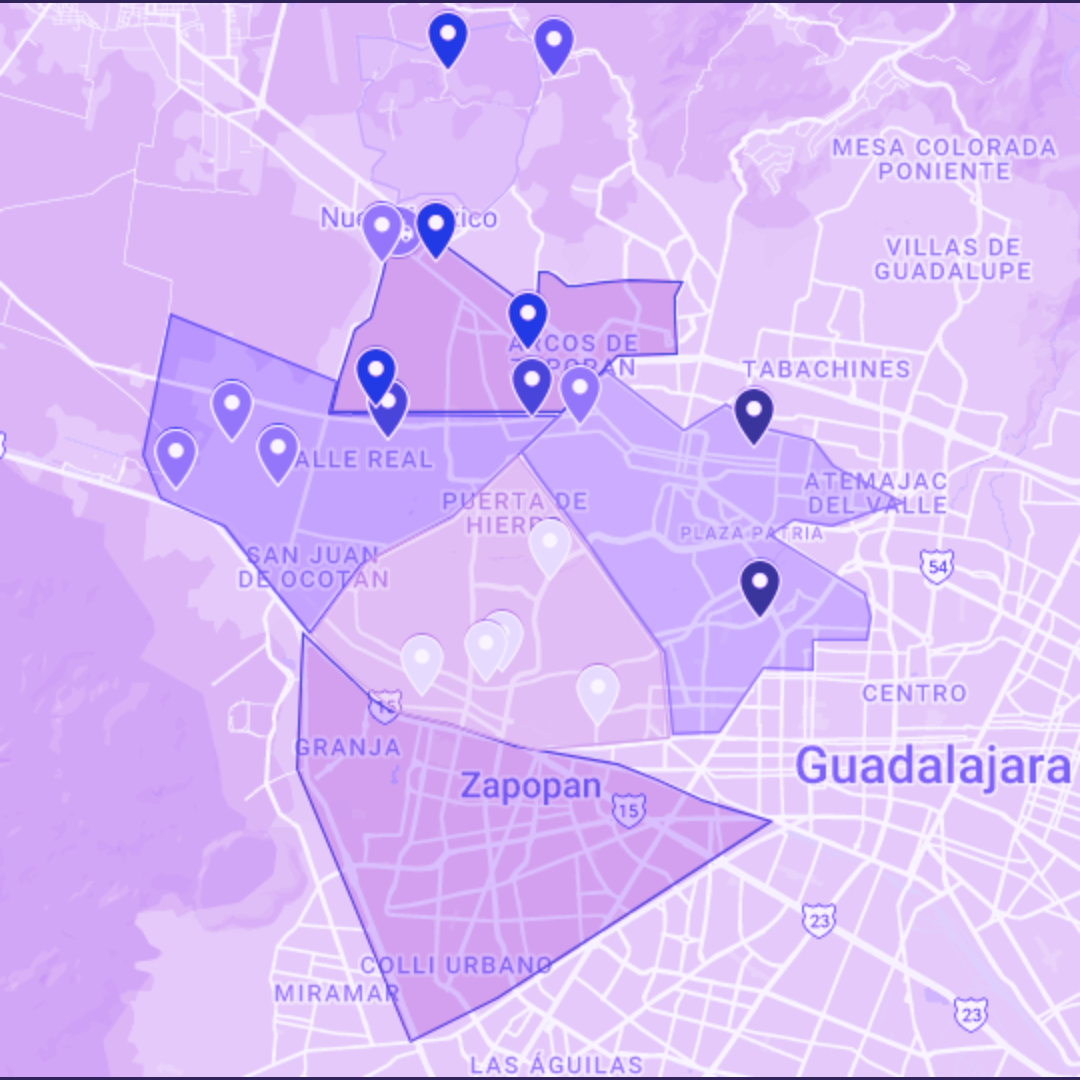Mapa de cobertura UNU en Guadalajara y Zapopan