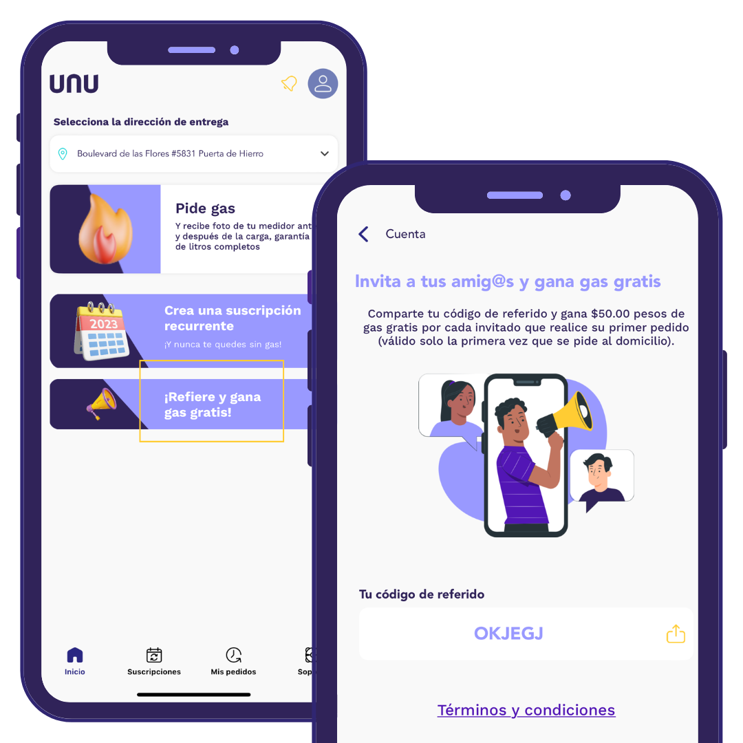 App UNU con beneficios y referidos